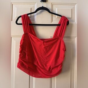 SHEIN Bold Red Ruched Crop Top